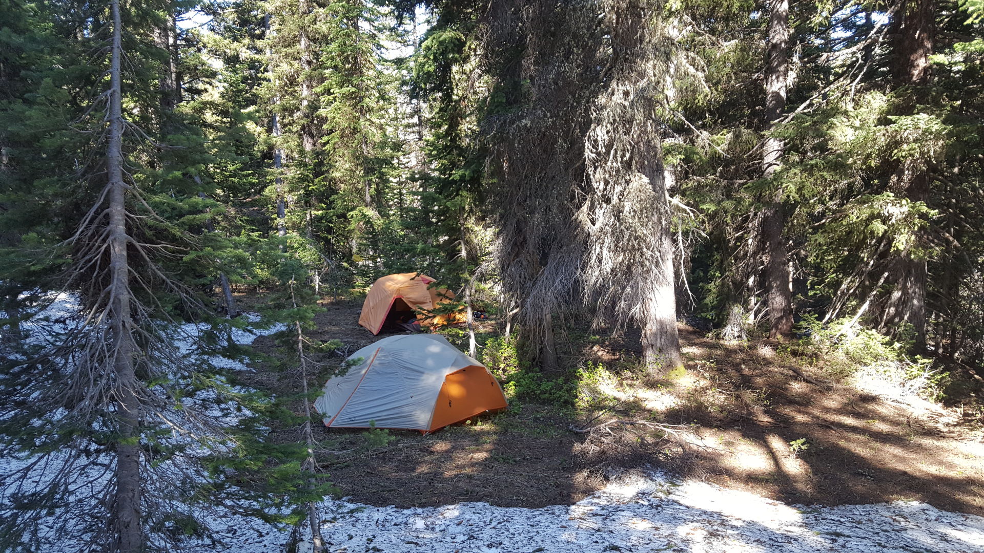 Camping near snow in Tetons